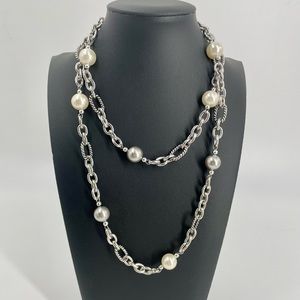 A Beautiful Long Gray and Cream Color Pearl Silver Necklace